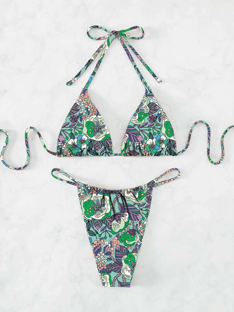 Dongdumaoyi Sexy Floral Bikini Women Swimsuit Female Micro Thong Bikinis Set Brazilian Cut Out Push Up Bathing Suit Swimwear Biquini