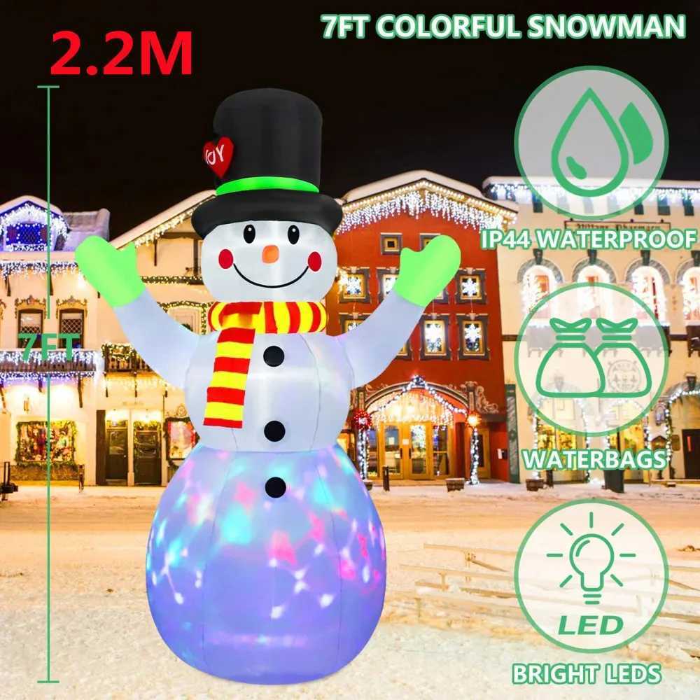 22M/7FT Christmas Inflatables Green Gloves Snowman Outdoor Model Built-in Rotating LED Lights Indoor Outdoor Xmas Decorations W251107