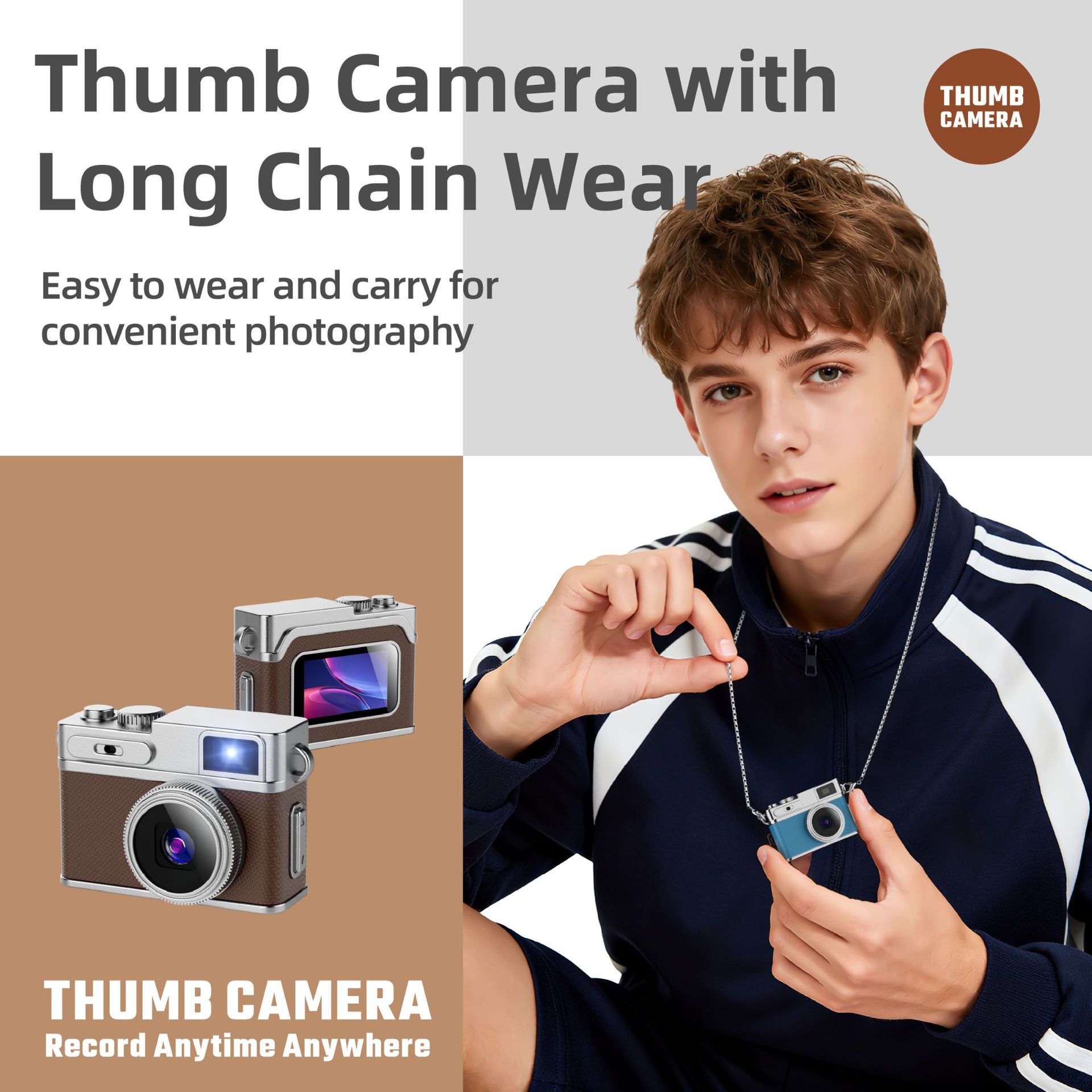Thumb Mini Camera is a portable student camera for taking photos and videos with high appearance standards and high-definition ccd