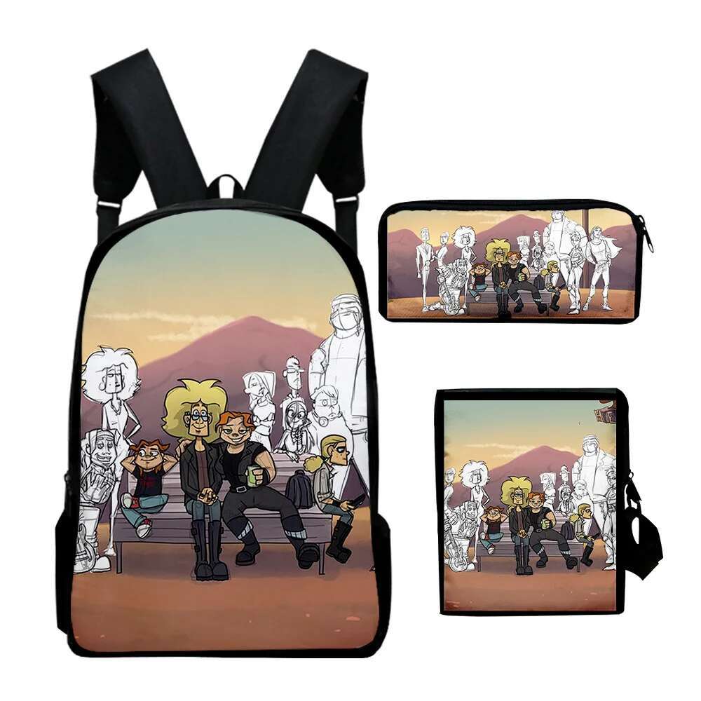 Haruku Novelty Metal Family Anime 3D Print 3Pcs/Set School Bags Laptop Daypack Backpack Inced Shoulder Bag Pencil Case
