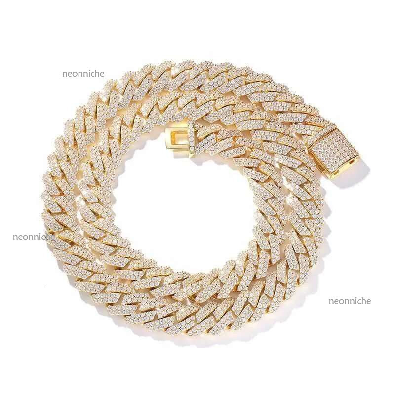 European American hip hop sier Cuban necklace Rap Hiphop copper set zircon 14mm full dia collarbone chain for men250226