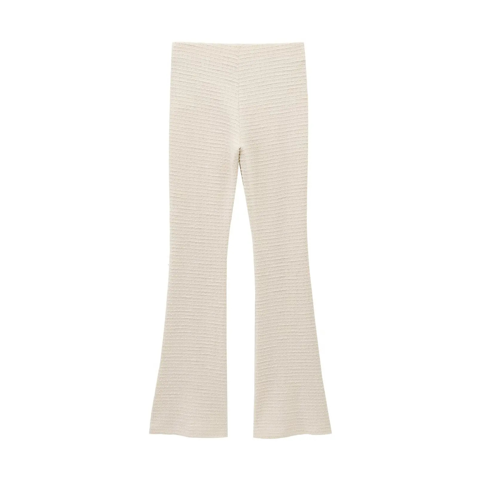 ZBZA Womens Ultra Thin Fit Texture Coat Flared Pants Set Simple ONeck Long Sleeve Solid Top Waist Mens Spring Fashion 250407