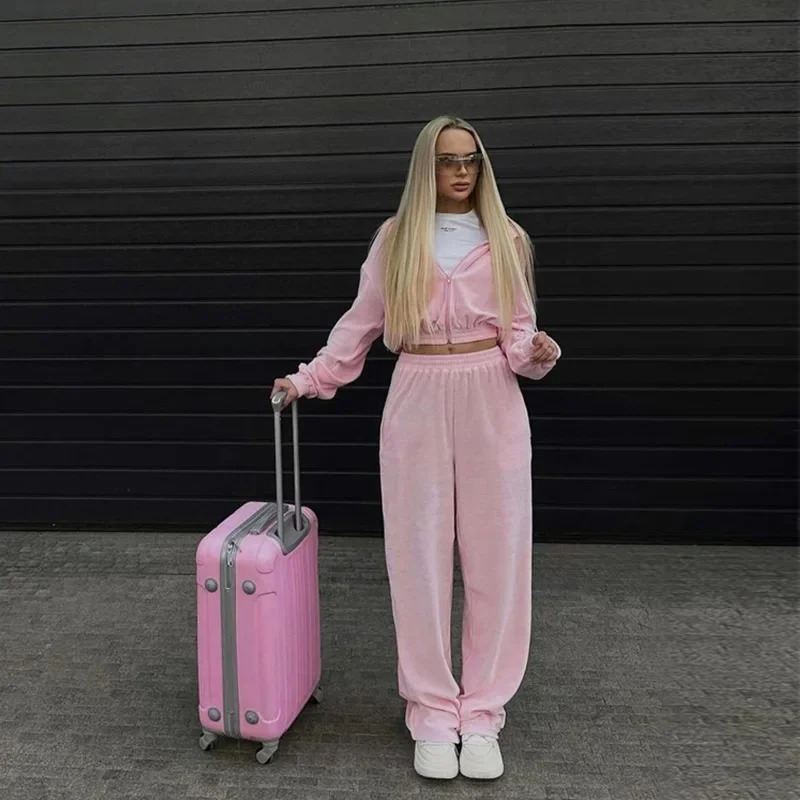 Cross border Leisure Set Womens European Long sleeved Hooded Cardigan Loose Mens 2piece 250407