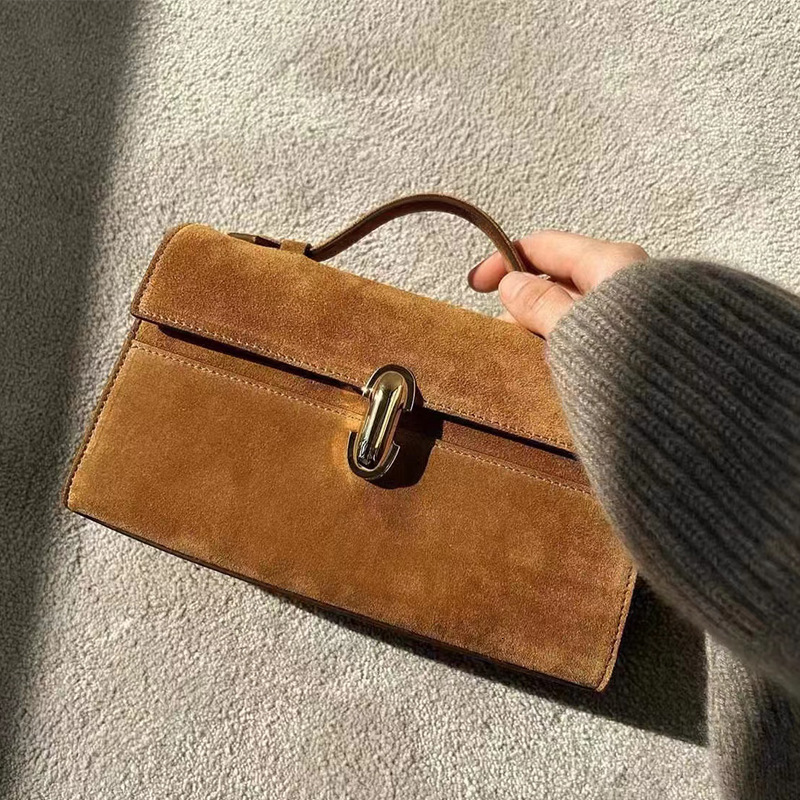 2025S New Model Designer Italian Niche High End Light Women S Suede Frosted Flip Small Square Leather Handbag Totebag Hand Shoulder Bag