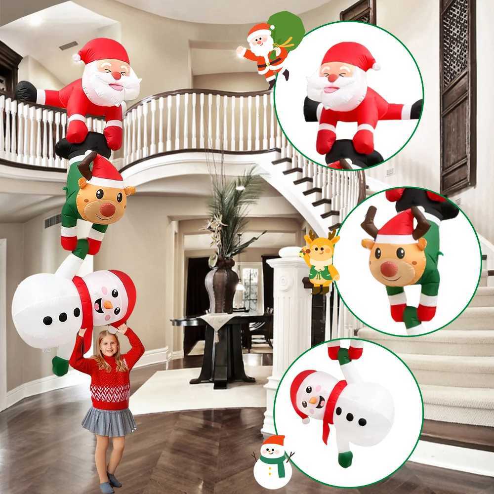 8FT Christmas Inflatables Decor Climbing Santa Claus with Reindeer Snowman/Elves Xmas Decor for Beam Roof Tree Indoor Party W251107
