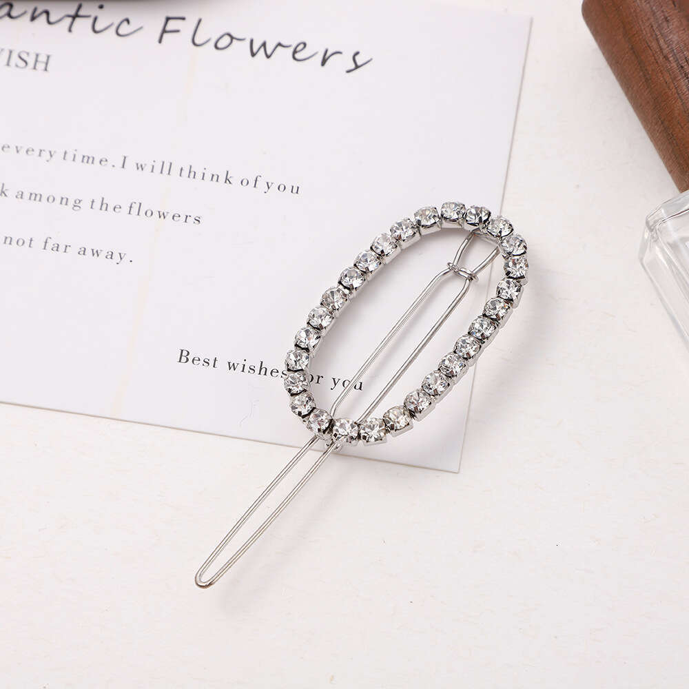 New Korean version rhinestone with diamond inlay, personalized trend, fashionable hair clip, alloy geometric elliptical hot edge clip