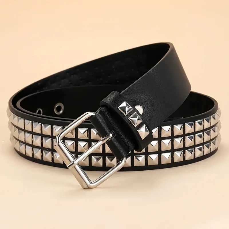 Punk rivet belt set stainless steel buckle PU leather unisex pyramid studs punk fashion accessoryT251107