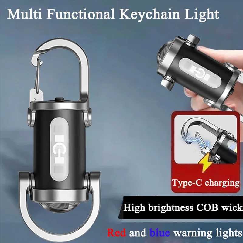 7 Modes Flashlight COB Work Light TYPE-C Rechargeable LED Keychain Hanging Portable Light Waterproof Keyring Camping Pocket LampW251106