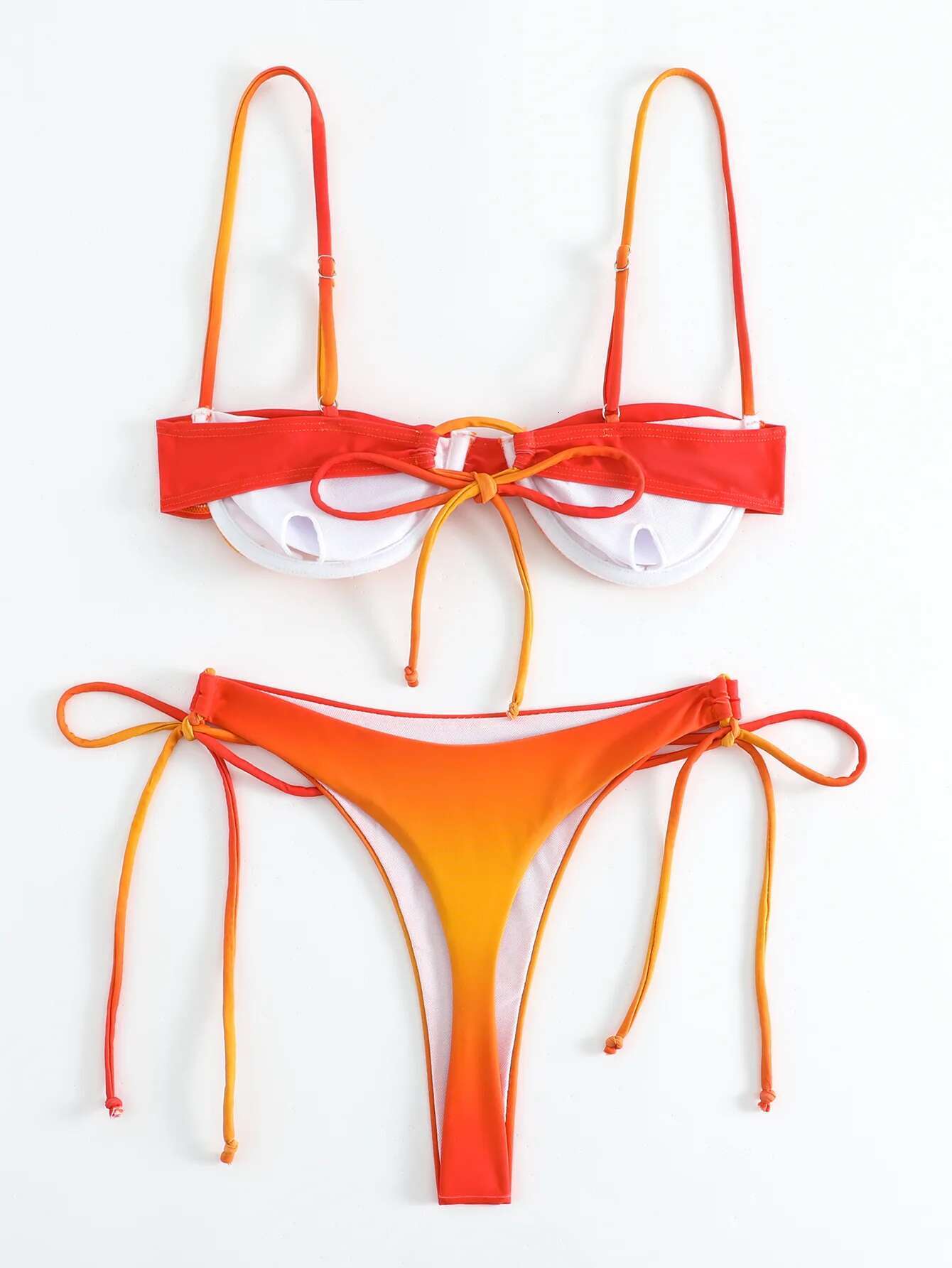 Dongdumaoyi Sexy Brown Gradient Bikini Set Women Pleate Push Up Padded Micro Swimsuit Brazilian Bathing Suit Tie Side Thong Swimwear
