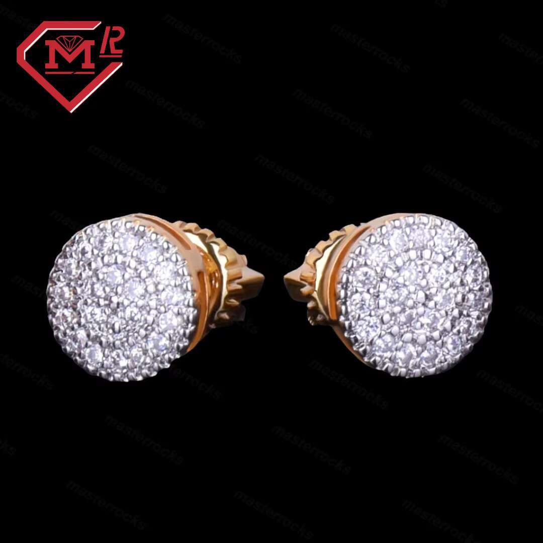 Hot Sale 925 Sterling Silver Round Diamond Earrings VVS Moissanite Iced Out Hip Hop Earrings for Men