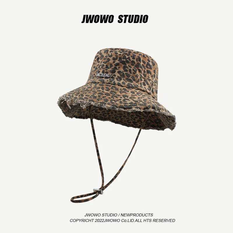 2025 Blue Leopard Print Cowboy Hiking Bucket Hats with String Women Denim Beach Sun Hat Outdoor Bob Panama Summer Fisherman Cap Z250407