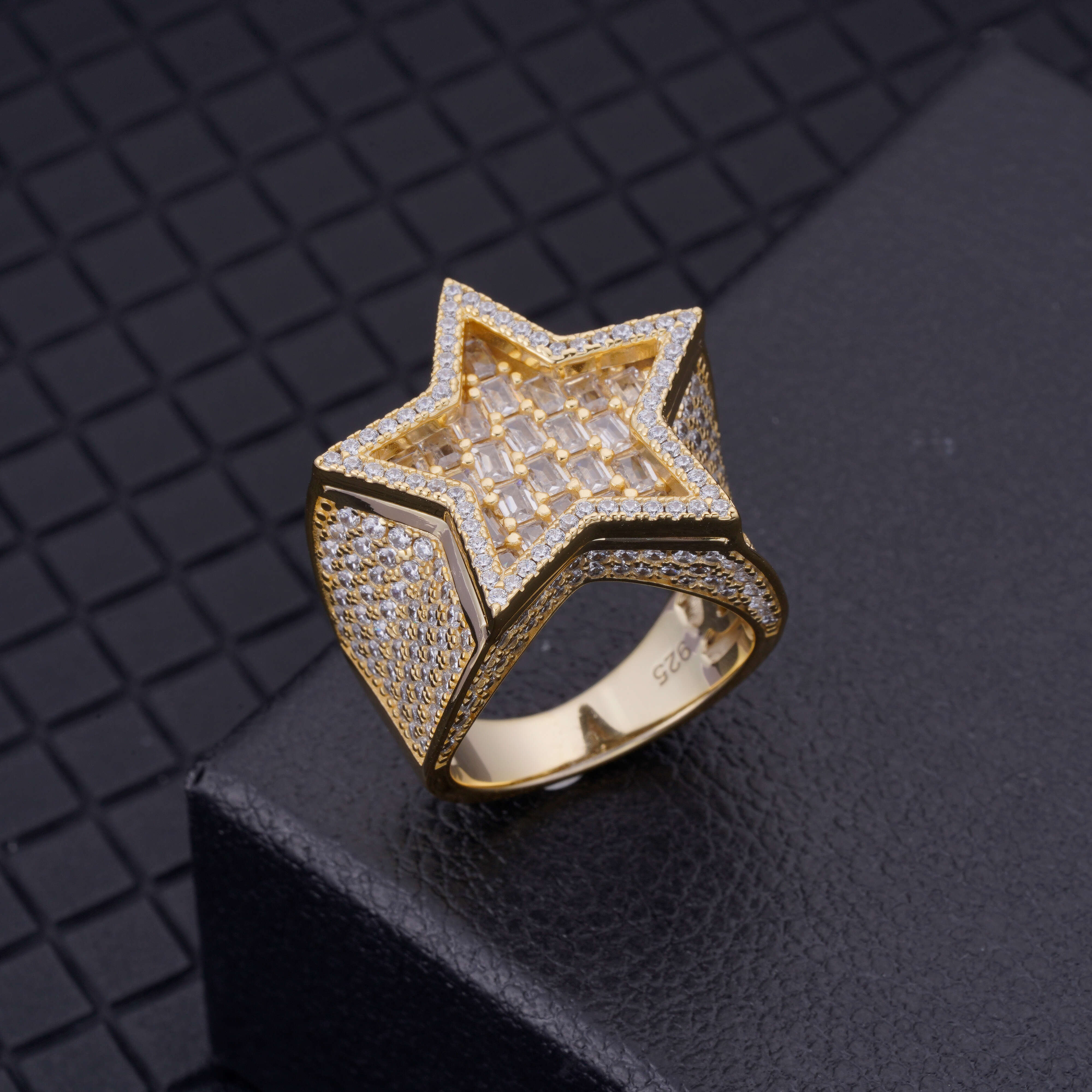 Iced Out Vvs Moissanite Diamond Cz Stone Men David Star Iced Out Star Ring