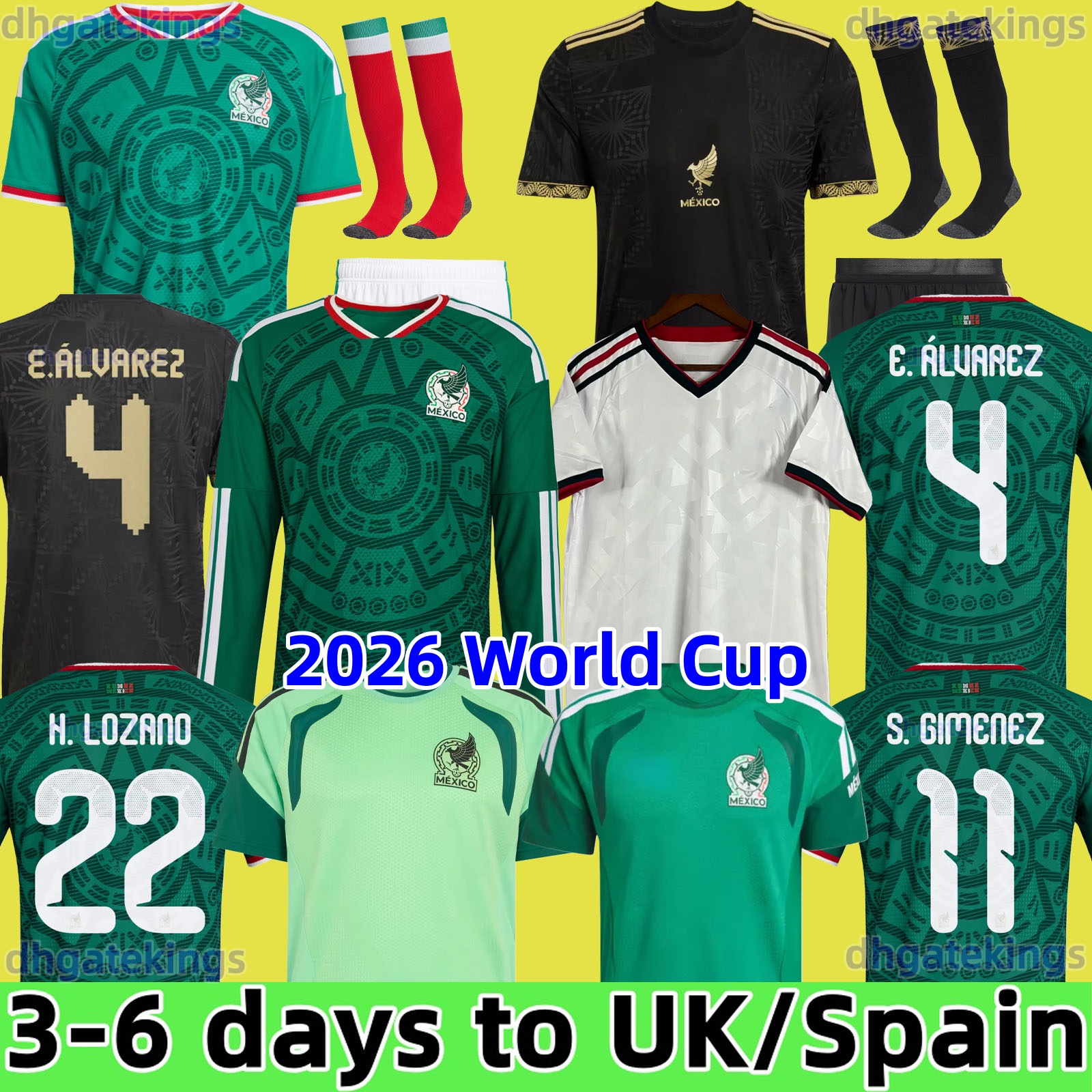Green Mexico jersey 2026 World Cup Home away Kit soccer jerseys A. VEGA C. HUERTA L. ROMO RAUL football shirts men kids kit set Third goalkeeper training uniform women