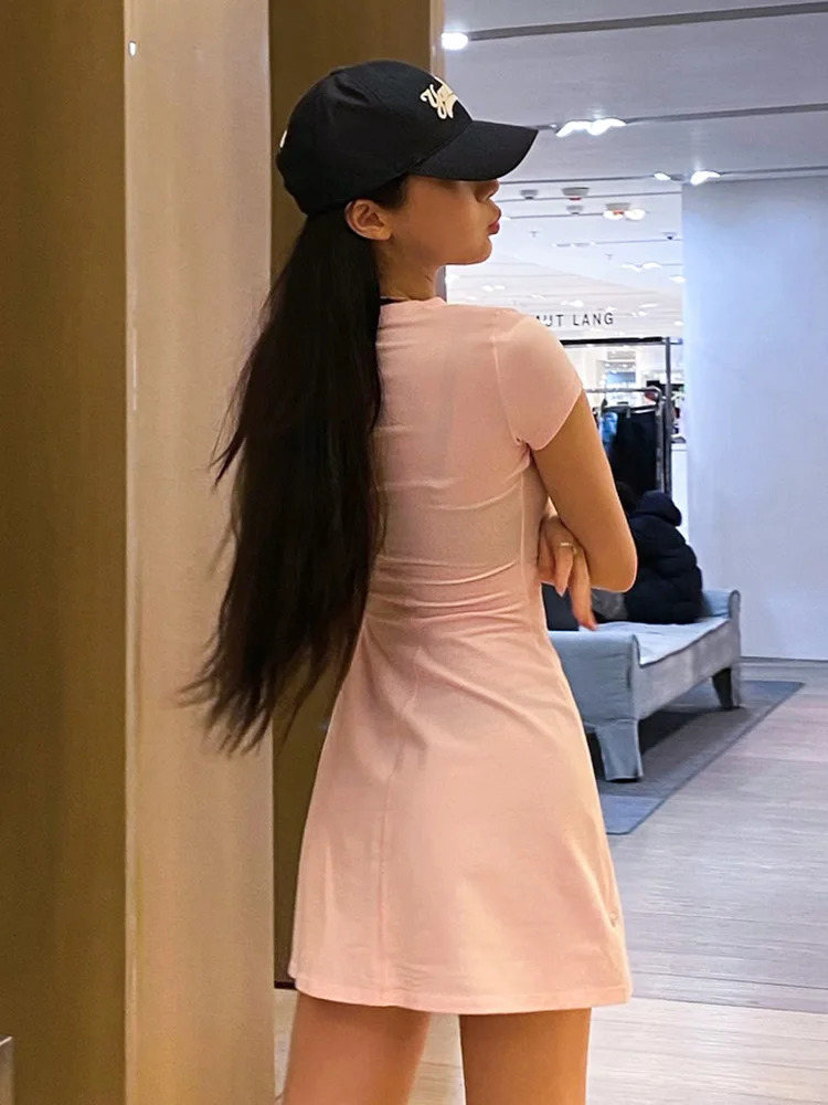 Absobe Ruched Heart Cut Out Crew Short Sleeve A-Line Ultra Thin Mini Dress Fashion Party Dress Womens Casual Summer Clothing Street Clothing 250402