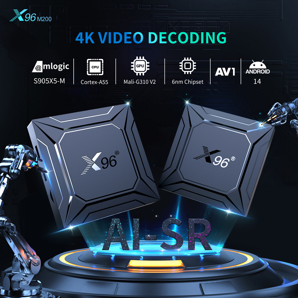 X96 M200 Smart TV BOX Android 14 Amlogic S905X5M 2.4G/5G Dual WIFI BT 1000M LAN 4GB 64GB AV1 4K Media Player Set Top Box