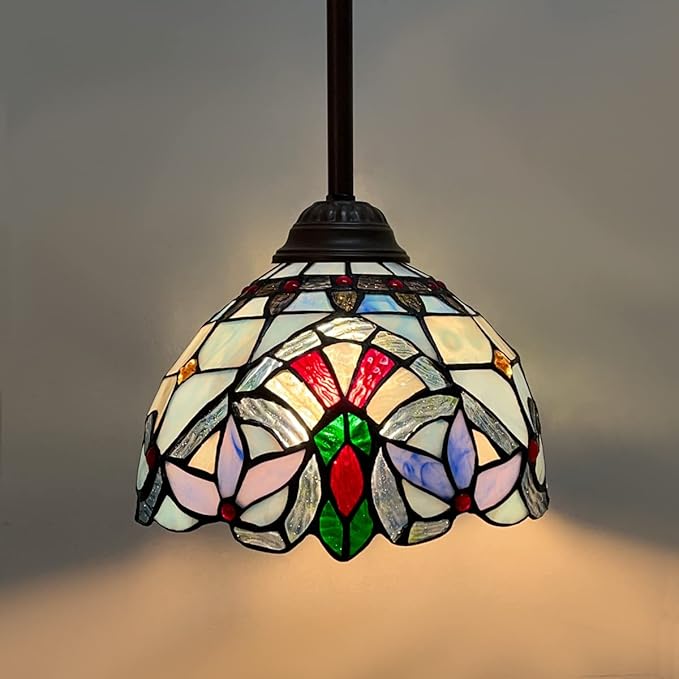 20 CM 8 INCH Classic Tiffany Style Stained Glass Ceiling Chandelier - Unique Hanging Light fixture Ideal for Bedroom and Dining Room Ambiance
