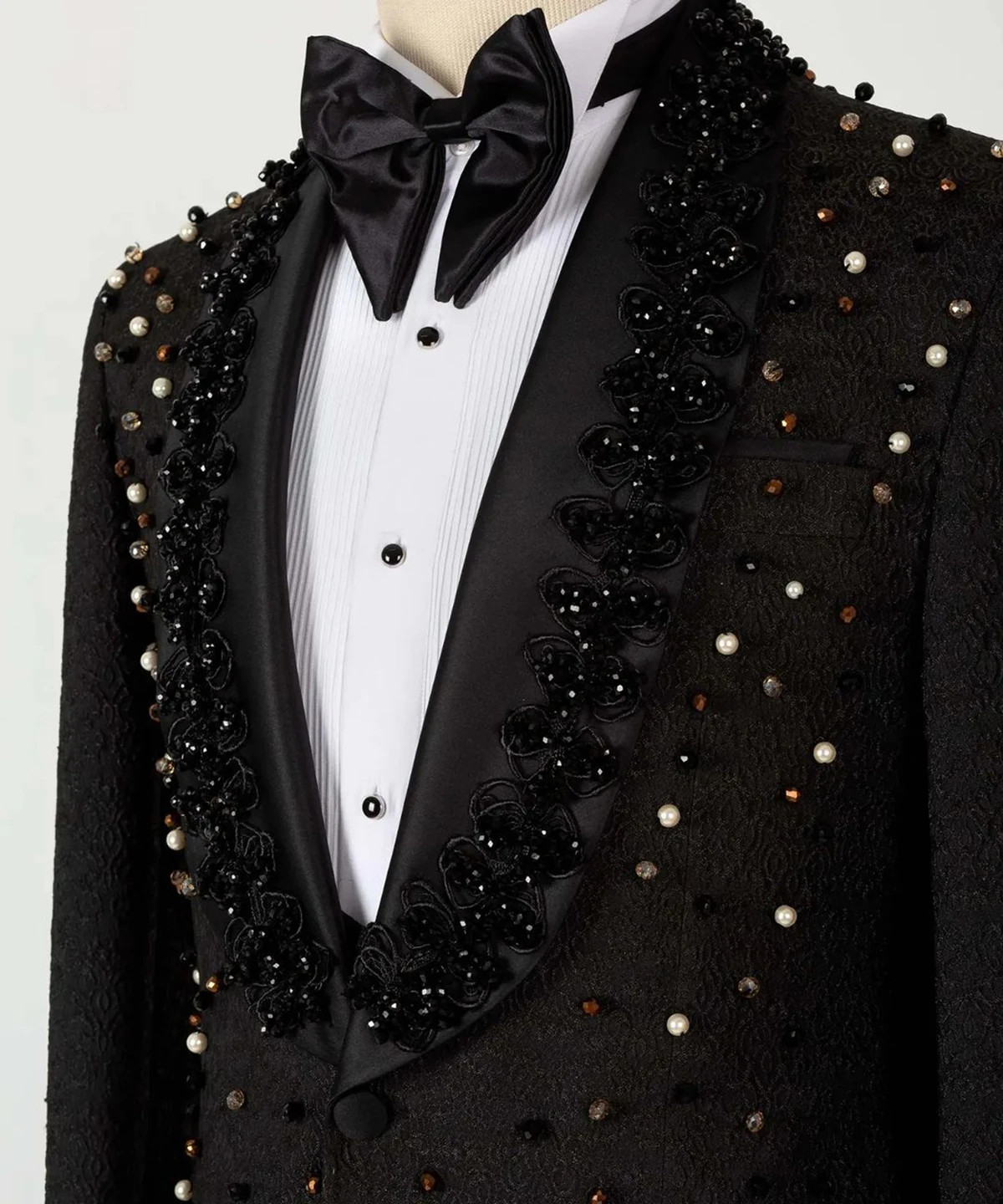 Vintage Men's Wedding Suit Shawl Lapel Rhinestone Applique 3 Pieces Set Tailored Blazers Jacquard Groom Jacket for Wedding Custom Made Coat(Pants
