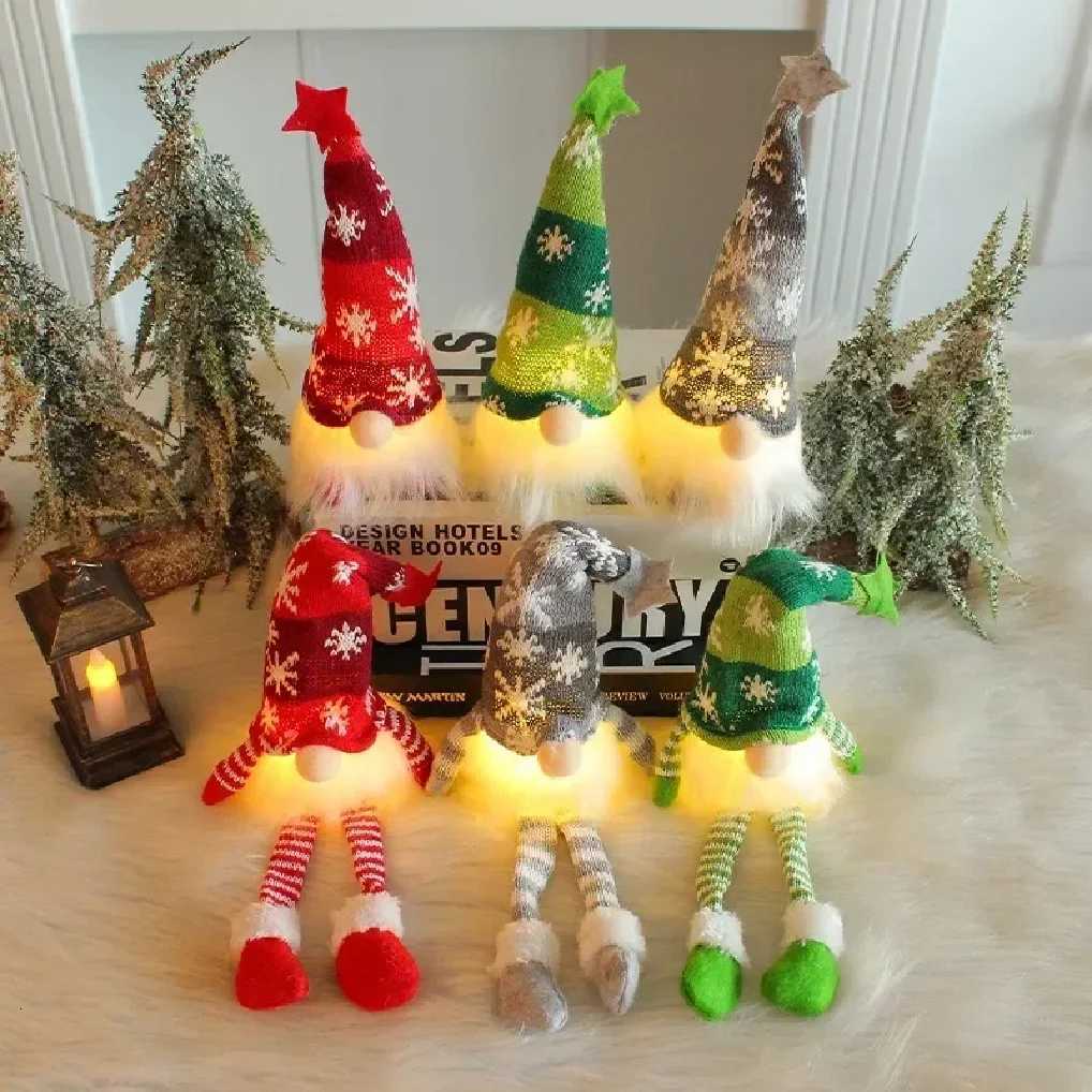 Christmas Faceless Doll Gnome Ornaments LED Light Plush Knitting Crafts Tree Pendant Christmas Decorations for Home Kids Gift W251107