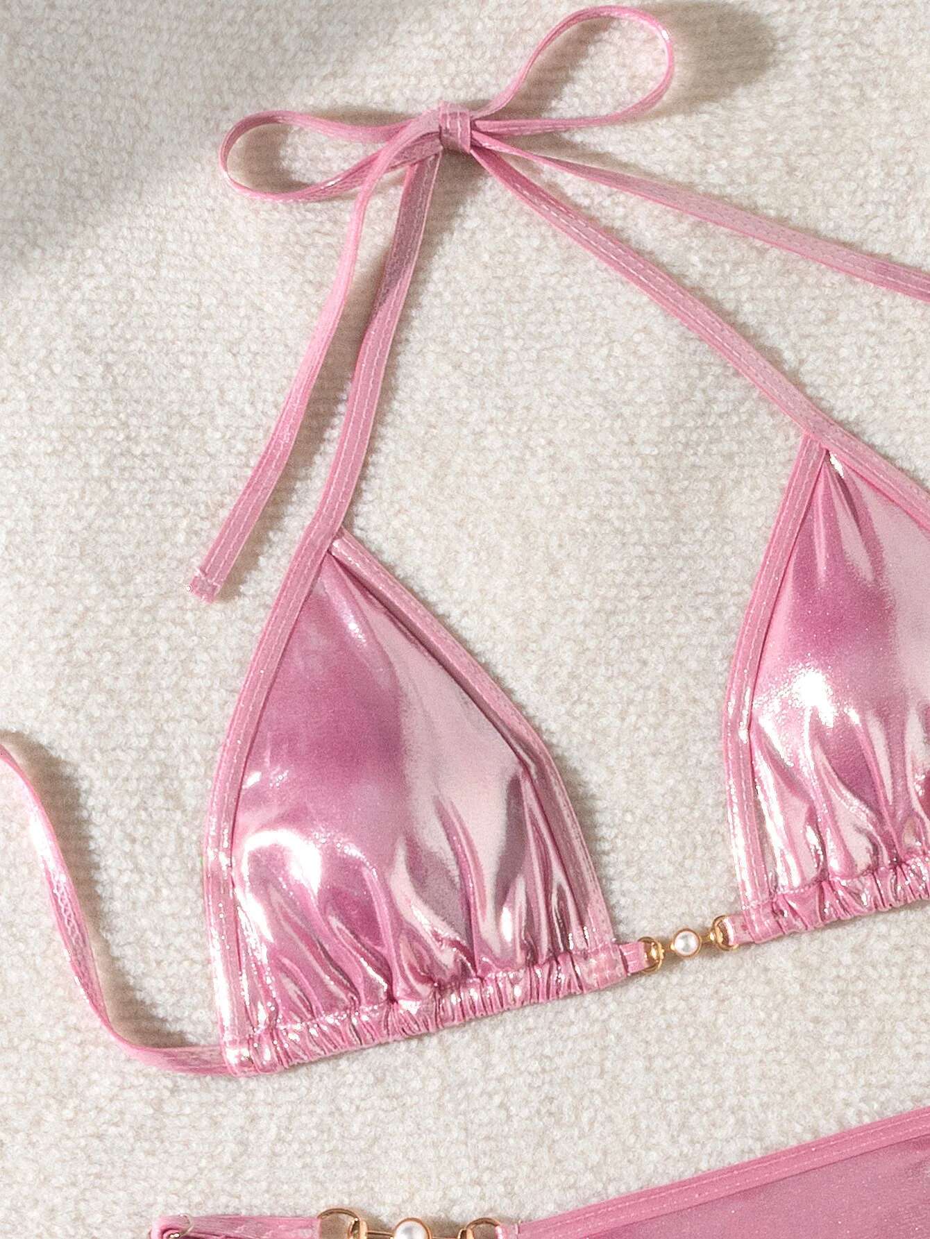 Dongdumaoyi Luxury Pearl Thong Bikini Women Shinning Pink Push Up Bra Micro Swimsuit Brazilian Beach Bathing Suit Triangle Swimwear