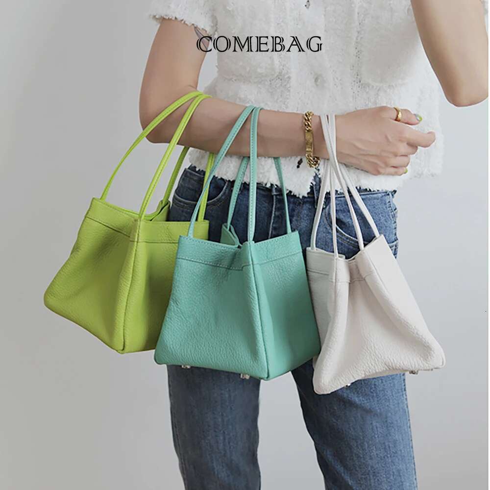 Genuine Leather Women Shoulder Color Fashion Female Square Bucket Purse Solid Versatile Top Handle Underarm Cowhide Tote Bag