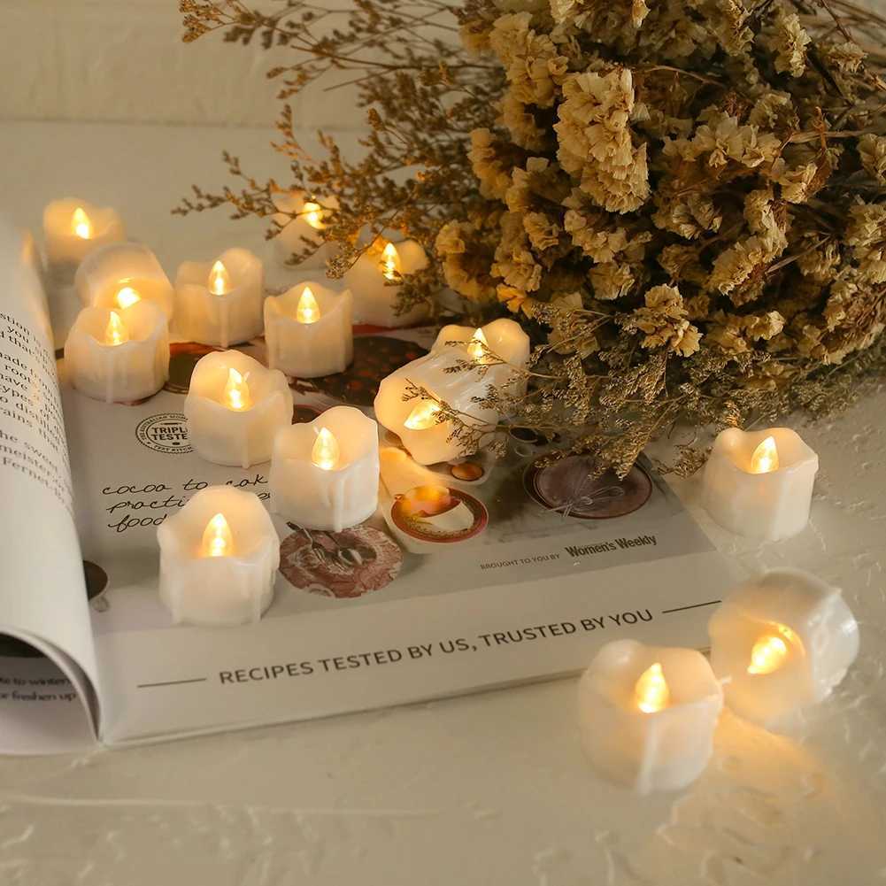 24Pcs Flameless LED Electronic Candle Dropping Wax Tea Light Realistic Votive Led Lamp for Christmas Halloween Wedding Valentine W251107