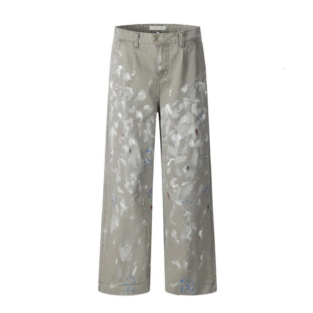 Splash Ink Graffiti Jeans Mens Ripped Retro Washed Distressed Loose Straight Wide-Leg Denim Pants Men Trousers