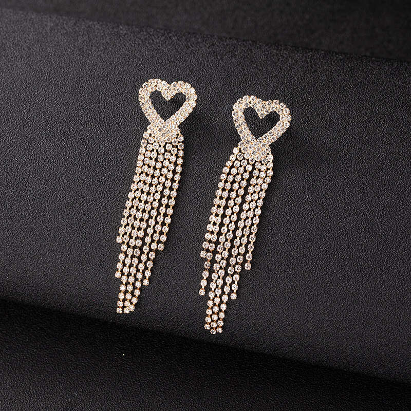 Double row peach heart claw chain, welded long short tassel style, sier and gold electroplated earrings recommended