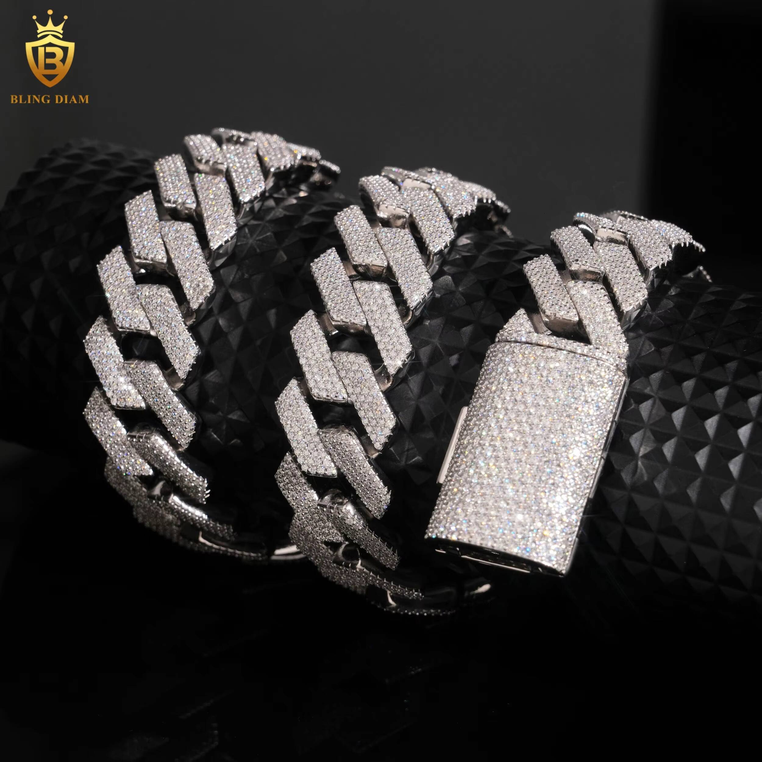 Luxury VVS Moissanite Diamond 20mm Fashion Hip Hop Fine Jewelry Iced Out GRA Certificated Necklace Miami Cuban Link Chain