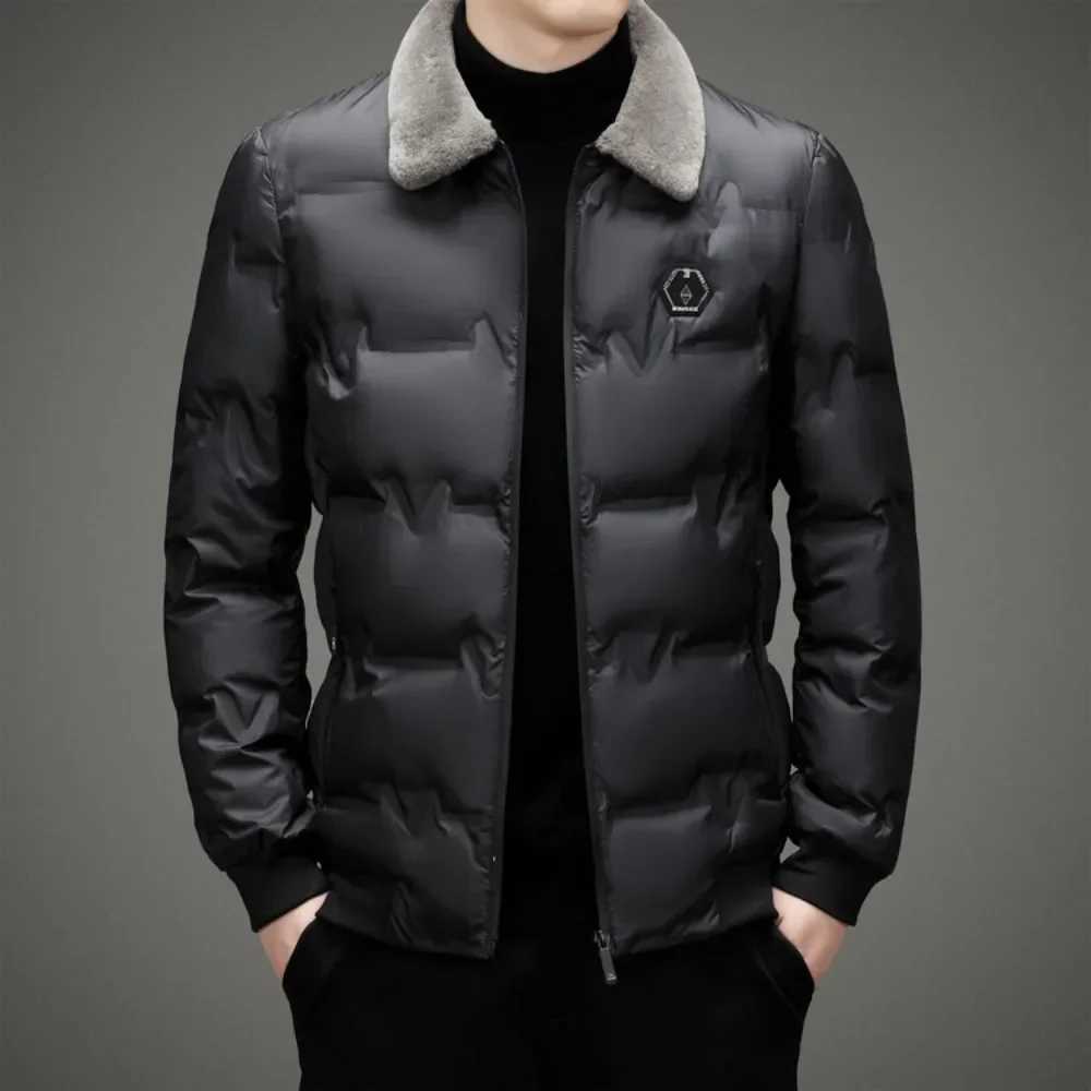 Mens Thickened Cotton Jacket Velvet Collar Short Cotton Jacket with Windproof and Warm Design Parkas CoatsT251107