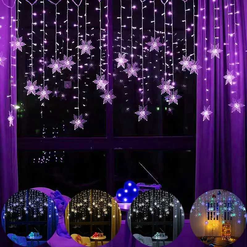 Christmas Snowflakes String Lights Flashing Fairy Curtain Garland Outdoor For Holiday Party New Year 2025 Decoration W251107
