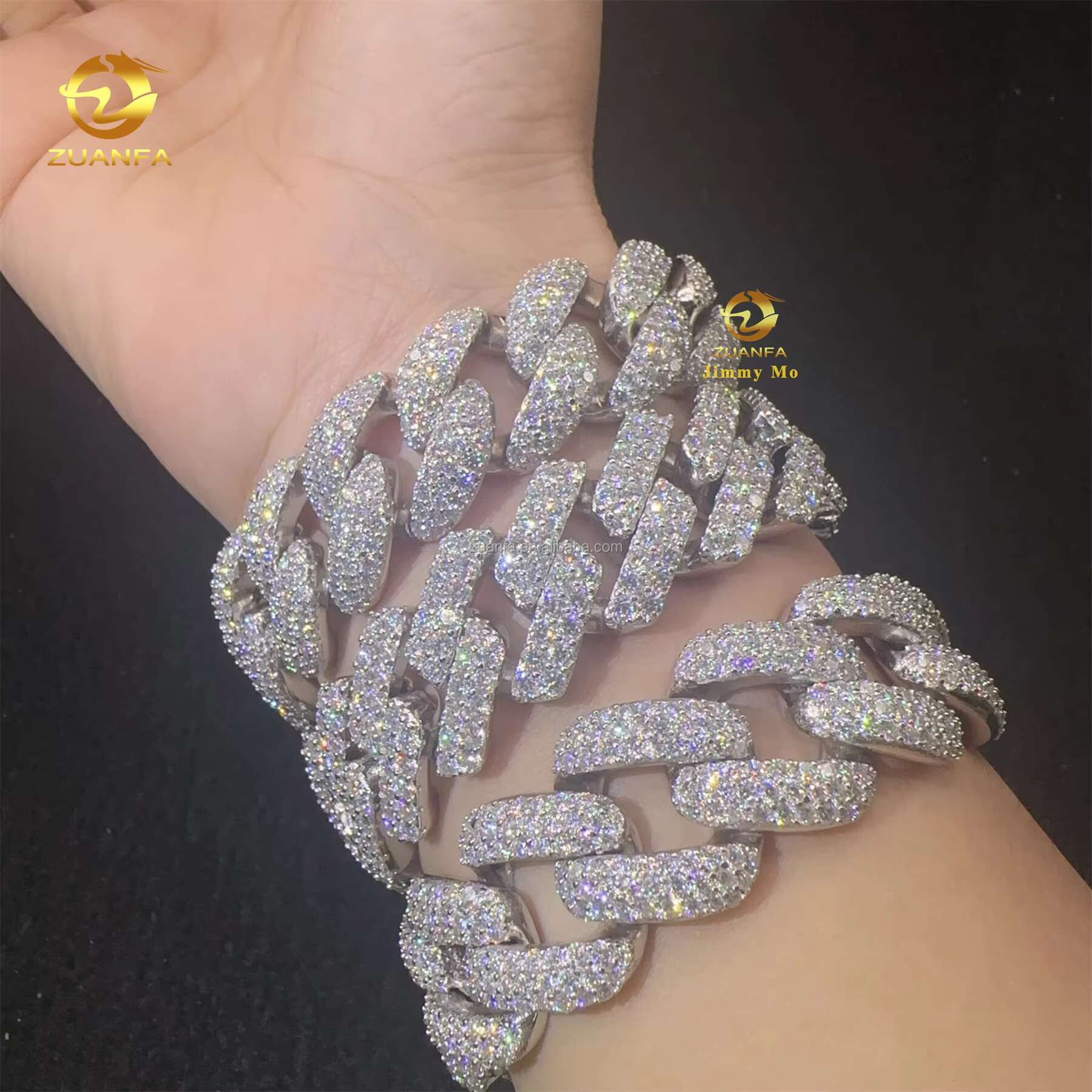 Customization Stylish Rapper Luxury Jewelry Iced Out Hip Hop 925 Silver VVS1 Moissanite Diamond Miami Cuban Link Bracelet Men