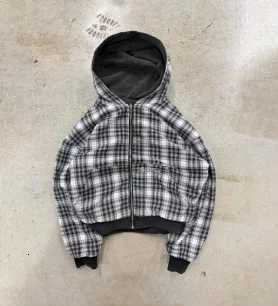 Harajuku simple Korean design casual versatile couple zipper cardigan Y2K early autumn retro double-sided plaid hooded jacketY251107