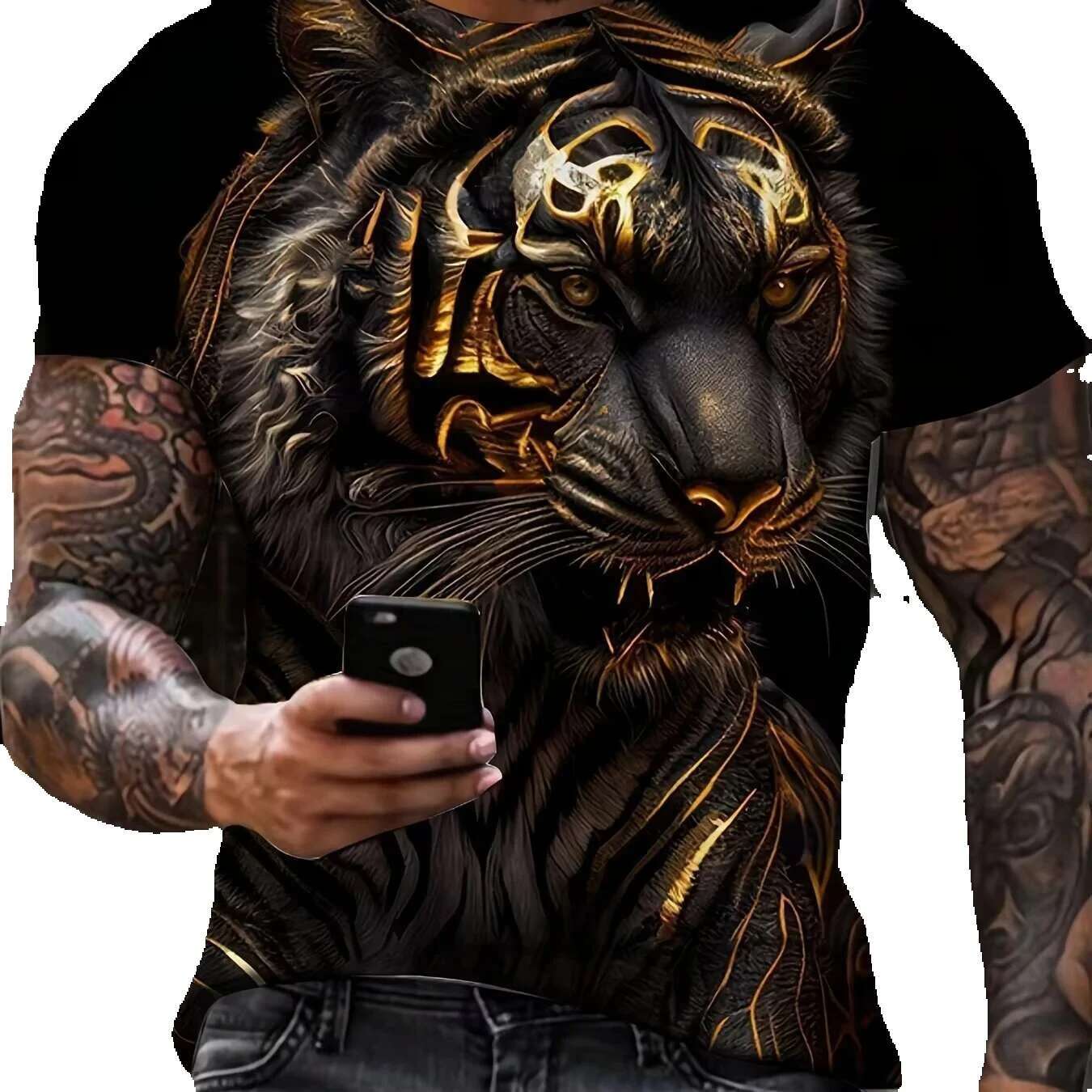 Beautiful 3D printed lion print men's short sleeved round neck T-shirt, soft and breathable, sweat absorbing