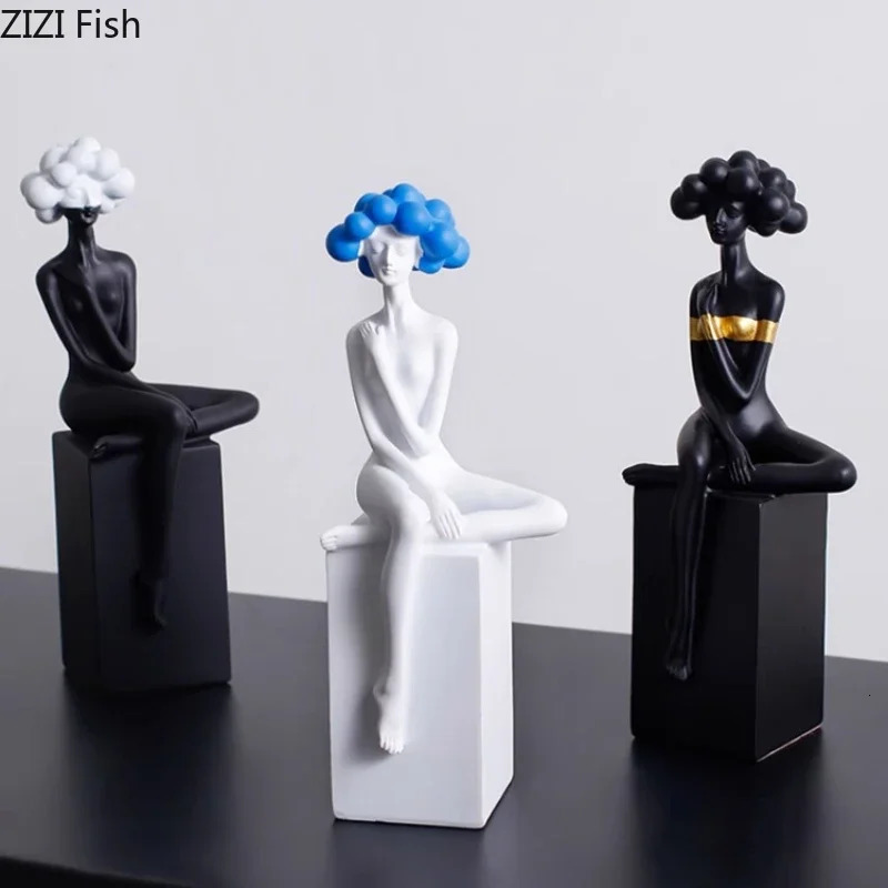 Black and White Art Sculpture Resin Character Ornaments Girl Statue Figure Sculpture Home Accessories Decoration Crafts 250407