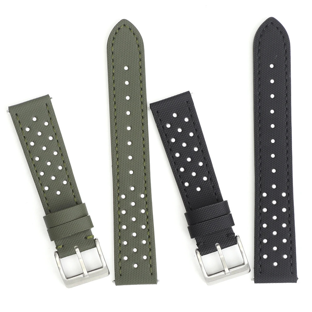 Rally Watch Band Quick Release Durable Sailcloth Leather Strap 18mm 19mm 20mm 22mm Watchband Accessories Perforated Belt 251107