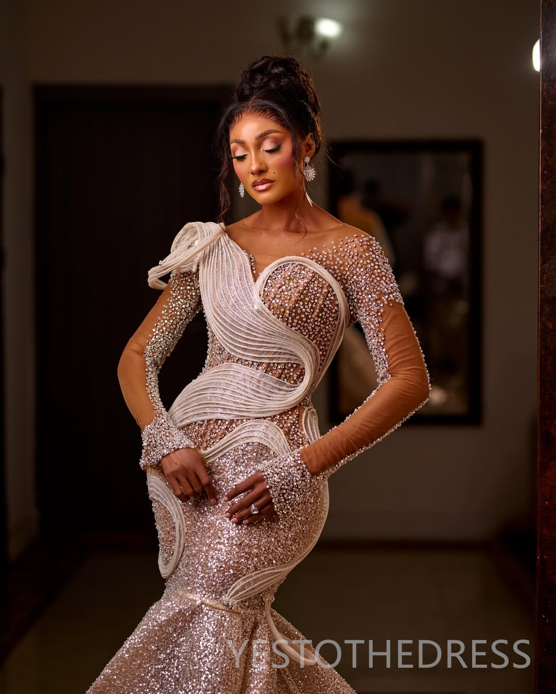 2026 Plus Size Mermaid Prom Dress Evening Dresses Formal Gowns For Special Occasions Illusion Sheer Neck Beaded Lace Crystals Sequined Birthday Dress 