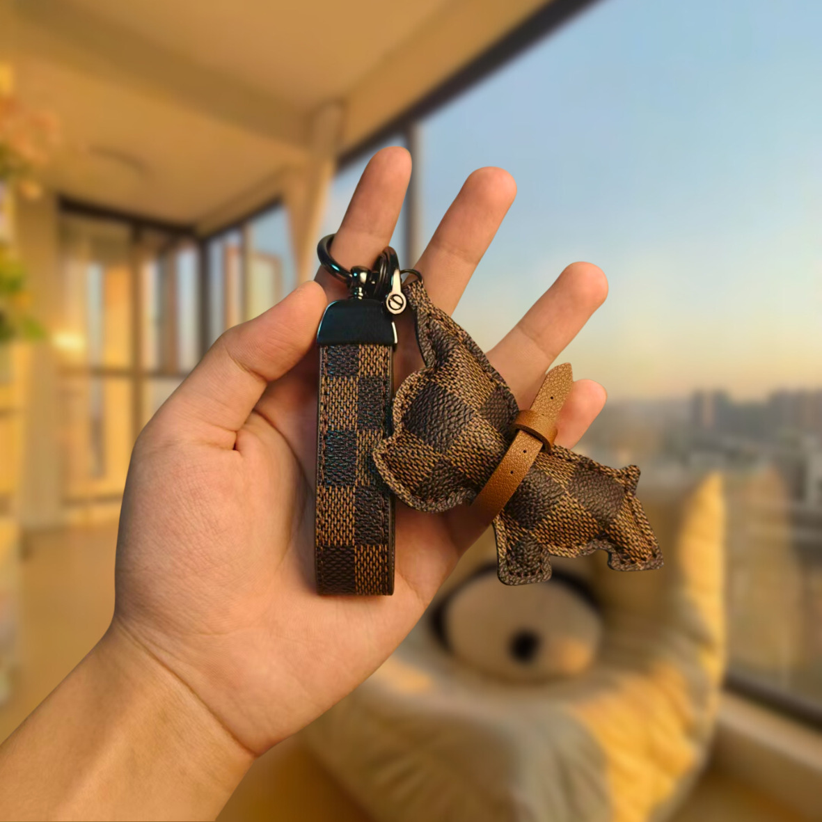 Luxury Bulldog Charm with Vintage Monogram Cute Key Ring Bag Accessory Wholesale