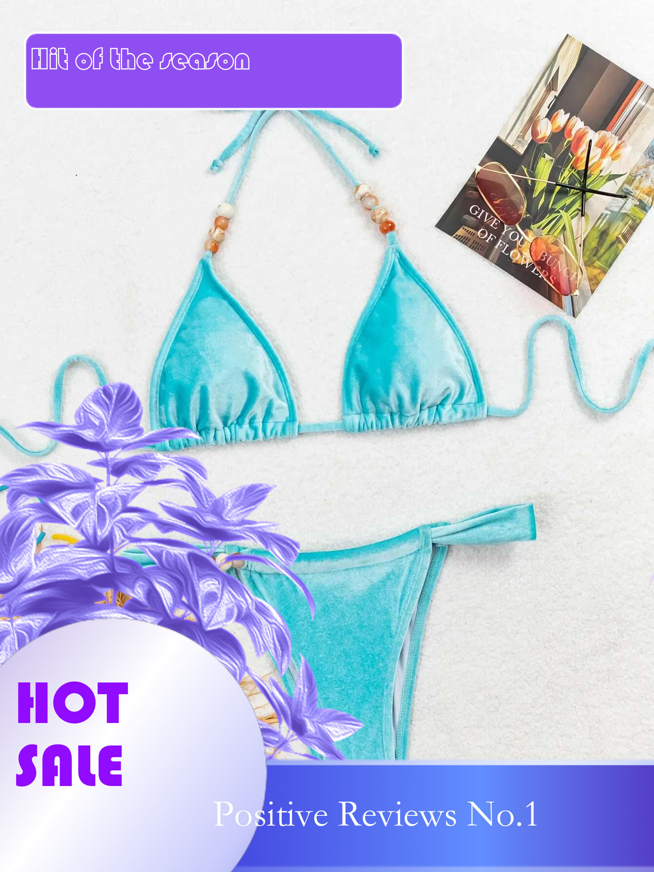 Dongdumaoyi Sexy Velvet Bikini Women Colorful Bead String Strap Push Up Swimsuit Brazilian Summer Bathing Suit Thong Swimwear Biquini