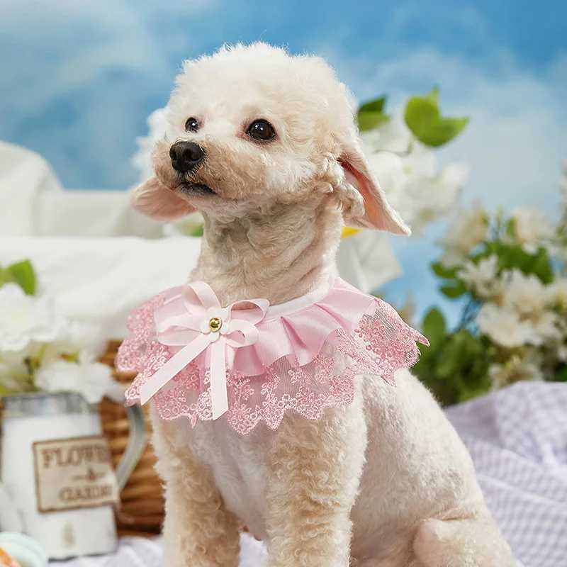 Fashion bow pet collar cute lace mesh embroidery pet bib Burp fabric cute dog and cat necklace M250407