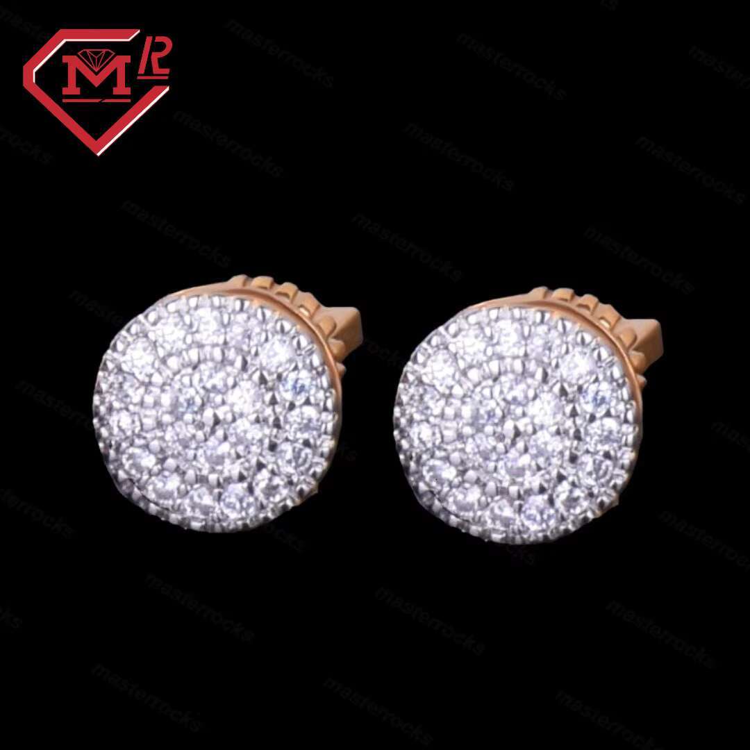Hot Sale 925 Sterling Silver Round Diamond Earrings VVS Moissanite Iced Out Hip Hop Earrings for Men