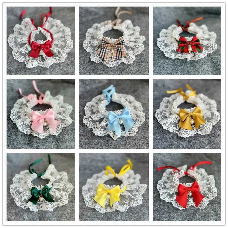 Fashionable bow pet collar cute lace mesh embroidery pet bib Burp fabric cute dog and cat necklace suitable for small dogs M250407