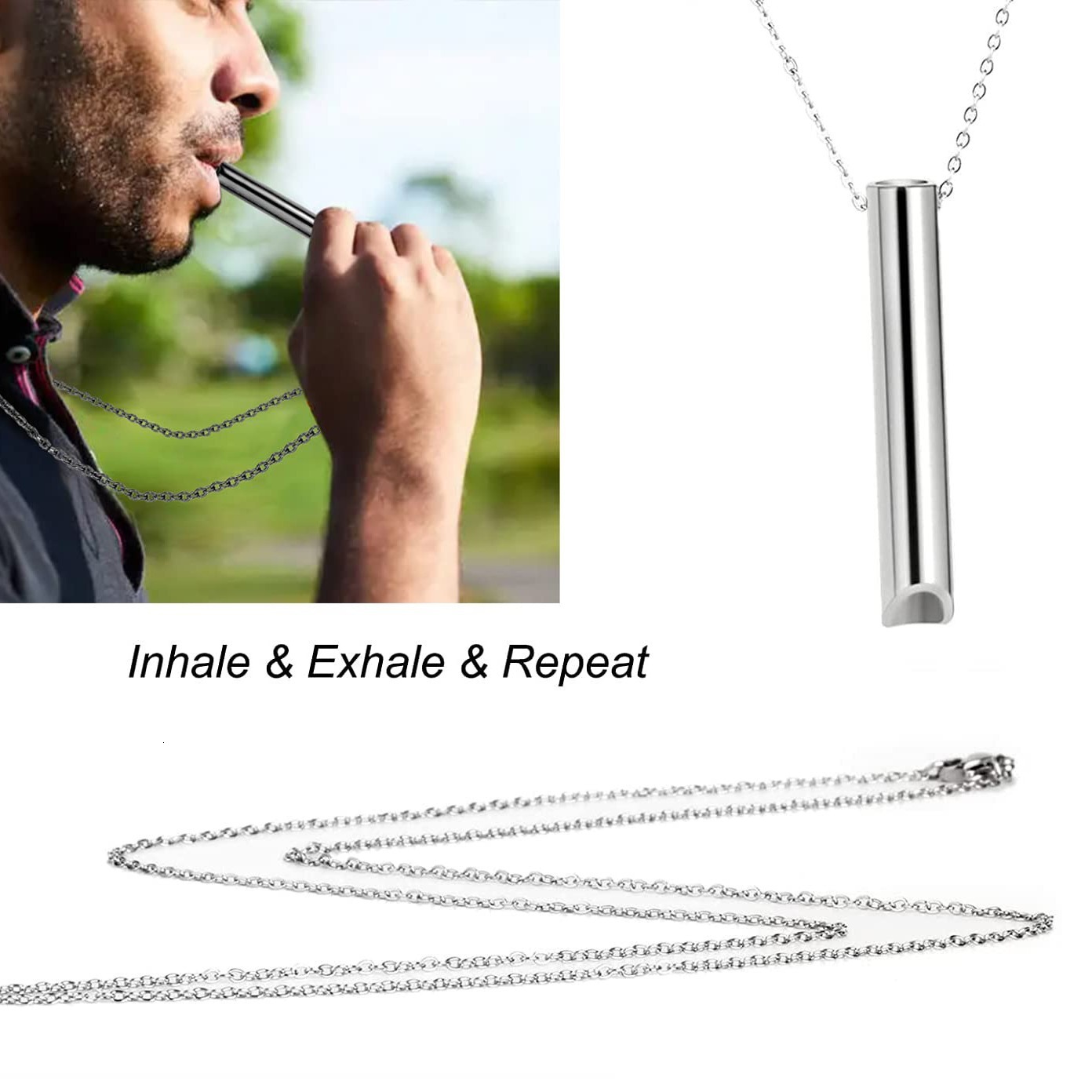 Hot selg stainless steel relieves anxiety, mind breathing tools, meditation, relaxation, calmness, three-dimensional engraved necklace