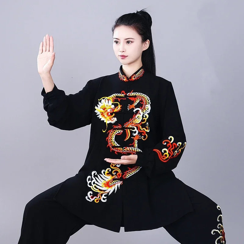 TOVEKIN Chinese Traditional Tai Chi Wushu Kungfu Suit Dragon Embroidered Martial Arts Wing Chun Training Morning Exercise 251028