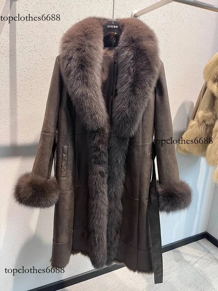 2024 New Fashion Winter Real Fox Fur Collar Women Natural Rabbit Jacket Outwear Long Thick Warm Female Coat