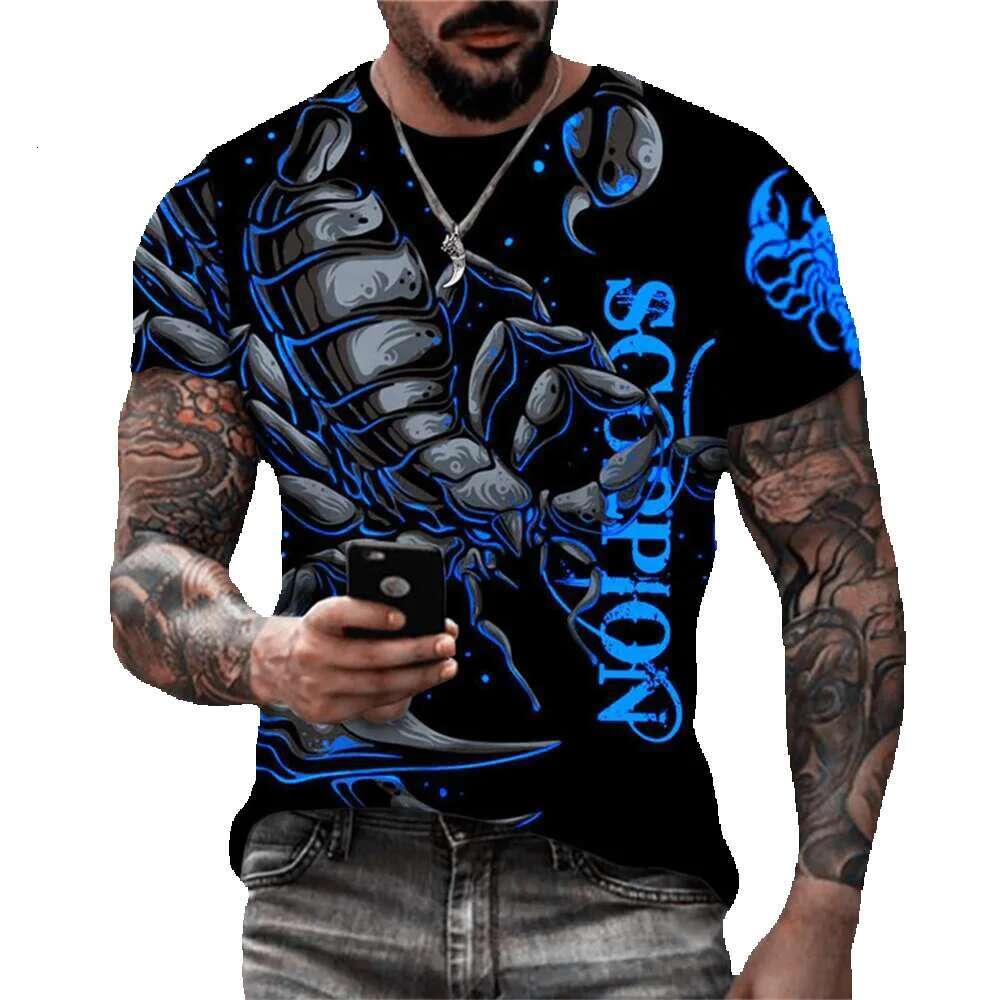 Scorpion pattern fashionable short sleeved round neck street 3D animal printed men's T-shirt 5XL plus size summer casual top