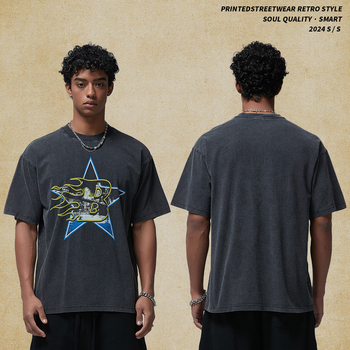 Wear | 2025 Spring/Summer New Product White Ink Digital Direct Spray Printed Men's Short sleeved Loose Trendy Brand T-shirt