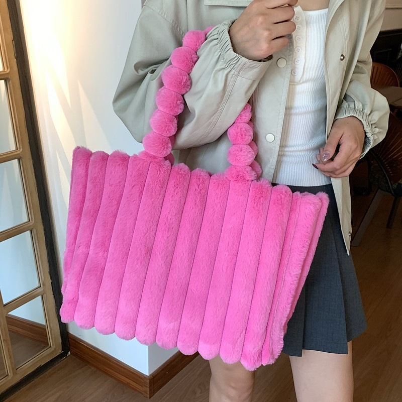 Ins Autumn/Winter New Plush Bag Fashion Versatile Plush Bag Large Capacity Tote Bag Handbag Shoulder Bag Women's Bag