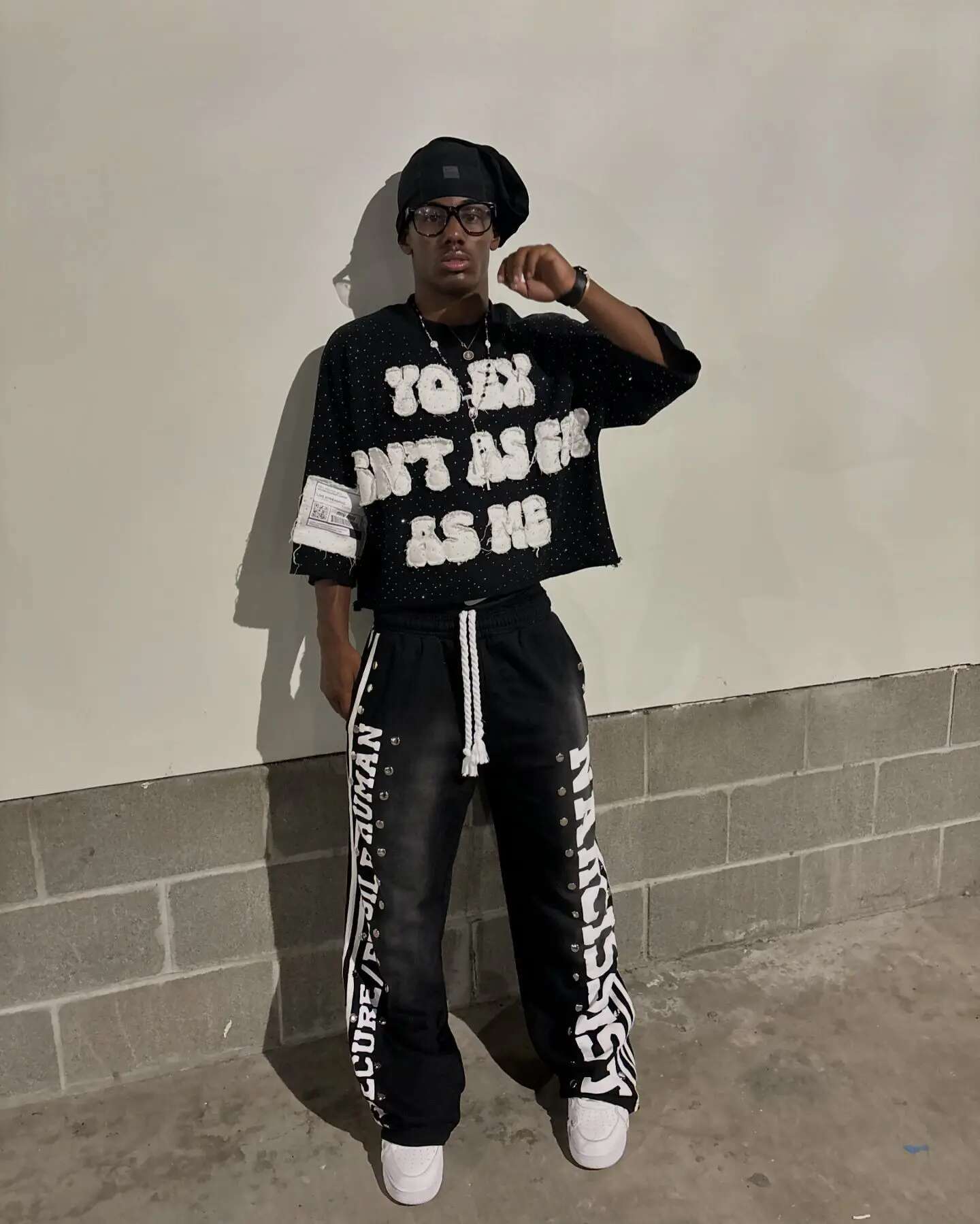Gothic Letter Patchwork Y2k Clothes For Hip Hop Retro Sequin Striped Sweatpants T Shirt Two Piece Set Casual Tracksuit Men