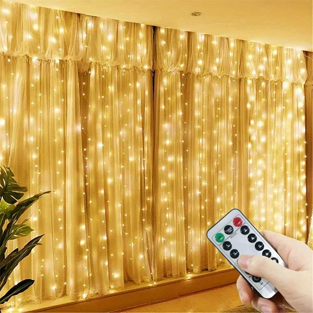 6m/3m LED Fairy String Curtain Lights New Year Lamp Christmas Lights 8 Mode Remote USB Festoon Christmas Decor For Home Holiday W251107