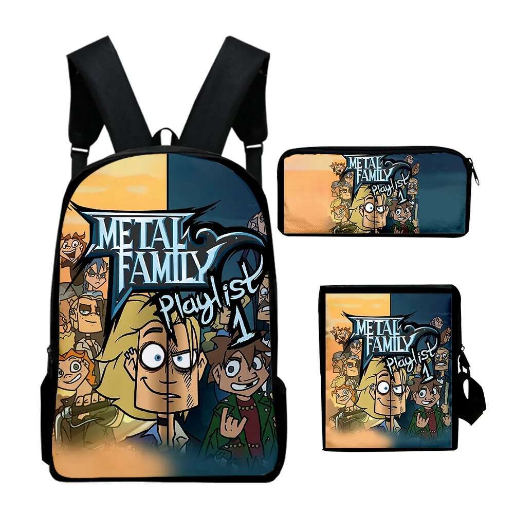 Haruku Novelty Metal Family Anime 3D Print 3Pcs/Set School Bags Laptop Daypack Backpack Inced Shoulder Bag Pencil Case